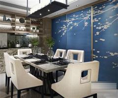新中式样板房餐厅餐桌椅组合  3D模型下载