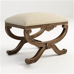 美式古典风格花纹凳脚棉麻沙发凳
