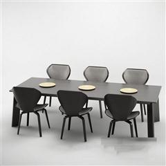现代木艺长方形灰黑色餐桌椅
