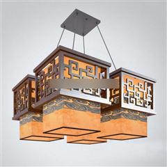 新中式实木方形组合吊灯