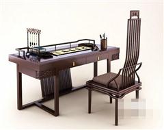 中式写字书桌椅组合  3D模型下载