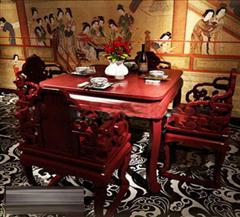 中式古典餐桌椅组合  3D模型下载