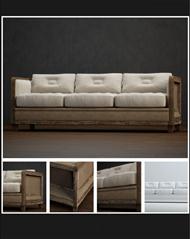美式复古原木棉质沙发2