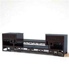 中式木质地柜式电视柜 3D模型下载
