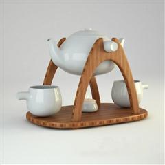 都市简约创意木架整套茶具