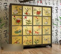 中式漆器金箔手绘十六斗柜、