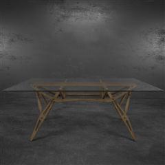 现代工艺创意木质桌脚玻璃桌