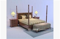 美式木质四柱床 3d模型下载