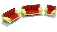 黄红色组合沙发